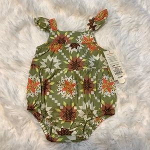 Cat & Jack floral Green Brown & Orange Baby Girl’s 0-3 Months Romper